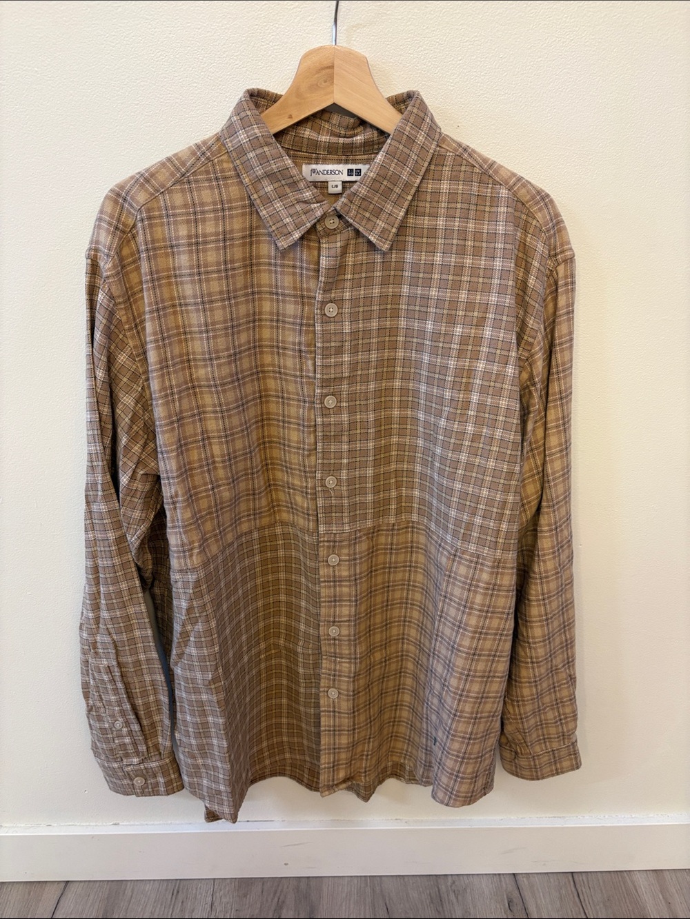 Uniqlo Men’s Brown Plaid Button-Down Shirt Mixed Panel